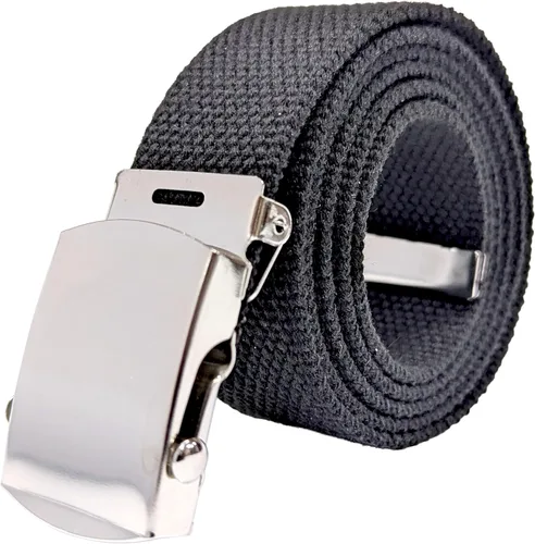 Cinturón de tela de lona cortado para adaptarse a 57 pulgadas, hebilla militar cromada, estilo urbano Cholo Chicano, totalmente ajustable, correa de