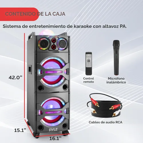 Vista 7 de Pyle - Sistema de altavoces PA portátil con Bluetooth - Sistema de altavoces PA portátil activo de 2000W con Bluetooth para exteriores con entrada