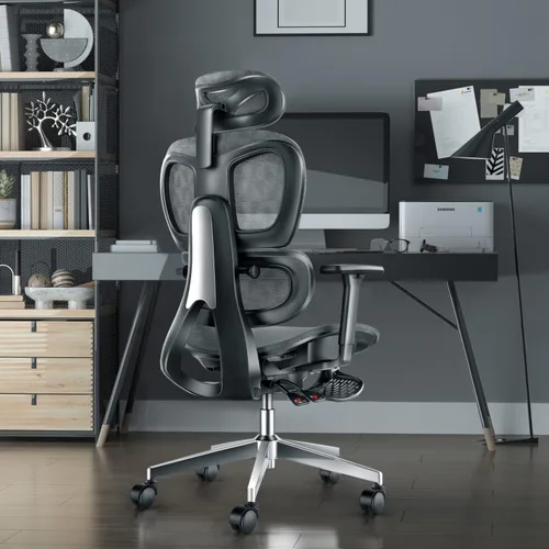 Vista 2 de Ergo3D - Silla de oficina ergonómica con reposabrazos ajustable 3D, respaldo alto, silla de computadora giratoria ejecutiva de malla, color negro