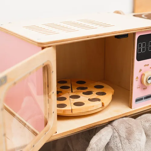 Vista 9 de Horno de microondas de madera para niños, muebles Montessori para niños pequeños, juguete de microondas, madera para niños, sala de juegos de madera