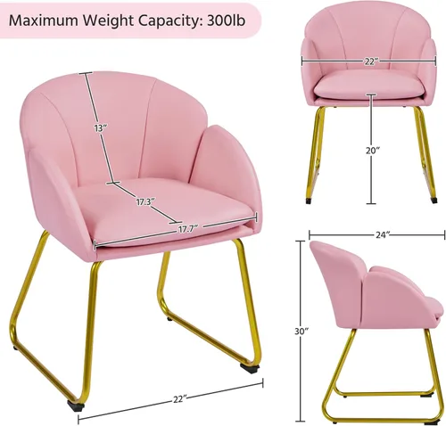 Vista 3 de Yaheetech Sillón moderno de piel sintética, silla de maquillaje en forma de flor con patas de metal dorado para sala de estar, sala de maquillaje