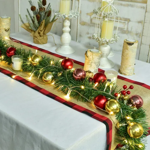 Vista 5 de Guirnalda Decorativa de Navidad, Guirnalda de Pino Artificial de 32.8 Pies, Decoración Navideña para Exteriores e Interiores, Vegetación Verde