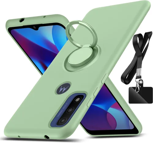Funda para Moto G Pure 2021/G Power 2022, con soporte de anillo giratorio de 360° | Funda protectora de silicona con función atril y correa para G