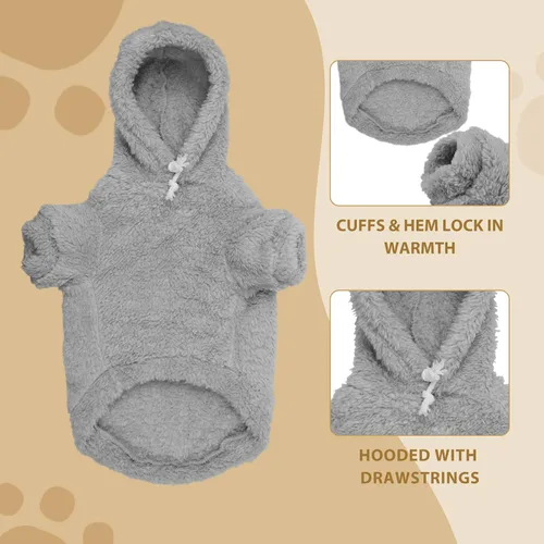 Vista 3 de Suéteres mullidos para perros grandes, ropa con capucha para mascotas, abrigos cálidos y suaves para mascotas, sudadera con capucha para perros Gris