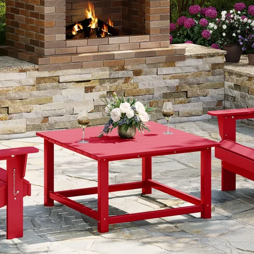Vista 12 de WestinTrends Mesa de café de patio cuadrada de HDPE Malibu para exteriores de bajo perfil, marrón oscuro