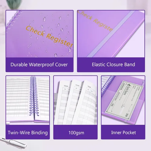 Vista 5 de Registros de cheques para chequera personal, libro de registro de cheques grande de doble espiral, planificador de presupuesto con registro