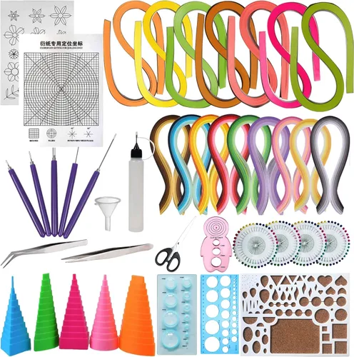 Woohome Juego de 33 tiras de papel con 17 herramientas de quilling, 16 colores, 1600 tiras de papel con bolígrafo de quilling, papel de arte para