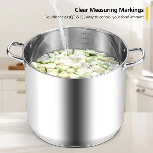 Vista 4 de Homikit - Olla de acero inoxidable, olla grande de 24 cuartos de galón con tapa, utensilios de cocina con parte inferior de tres capas para gas