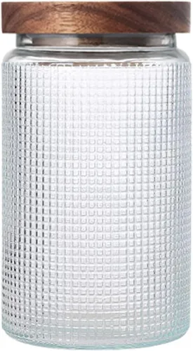 Vista 8 de Tarro de vidrio vintage con tapa de madera, recipientes herméticos de Navidad para encimera de cocina, baño, almacenamiento de dulces, galletas