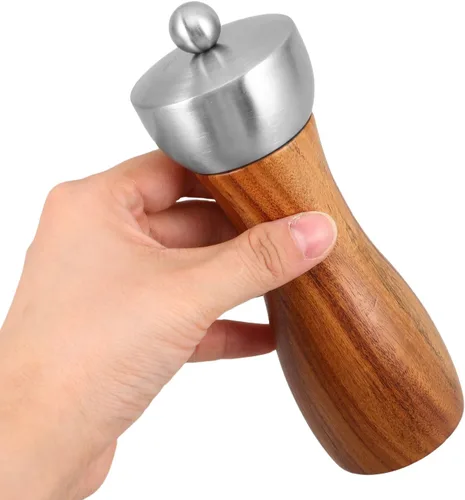 Vista 4 de Manual Wooden Pepper and Salt Grinder 6-inch Stainless Steel Head Ceramic Core Hand Crank Mill for Kitchen Cooking and Table Use