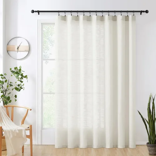Vista 12 de FMFUNCTEX - Cortinas de puerta corrediza natural de 84" de lino transparente para sala de estar, divisor de 100" de ancho, cortinas extra anchas
