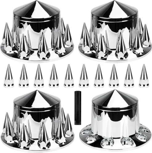 Vista 9 de Youxmoto Cubierta de eje delantero estándar con tapa de rueda cromada de 33 mm para camión semi, plástico ABS cromado, ajuste universal, paquete de 2