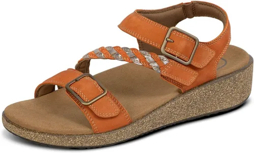 Orthofeet Sandalias ortopédicas Chloe de cuña de cuero ajustable para mujer