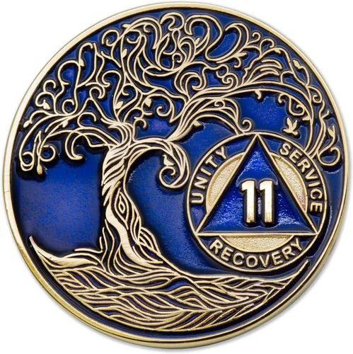 Vista 227 de 1 año Sobriety Mint Twisted Tree of Life Medallón de recuperación AA chapado en oro, chip/ficha - negro