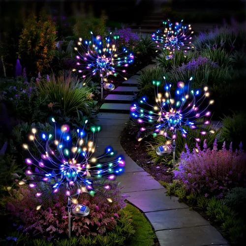 Vista 25 de Anordsem Luces Solares para Exteriores Decorativas: Alambre de Cobre Flexible con 120 Perlas LED de Fuegos Artificiales - Impermeables, DIY