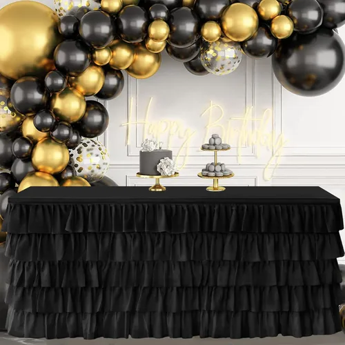 Falda de Mesa de Tul Negro de 6 pies Falda de Mesa Tutú Para Mesa Rectangular Decoraciones de Fiesta de Cumpleaños Baby Shower Fiestas de Niñas