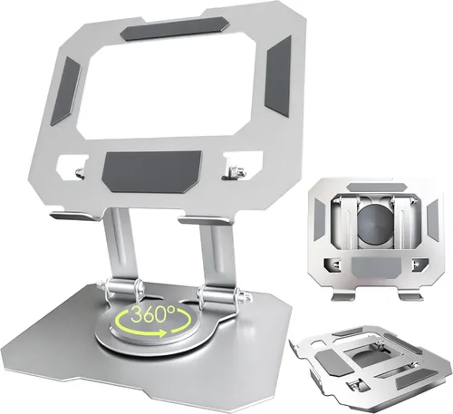 Vista 12 de Soporte de tableta para iPad, soporte de escritorio giratorio de 360°, soporte de escritorio plegable ajustable de acero al carbono, para iPad Pro