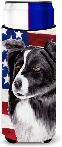 USA American Flag with Border Collie Ultra Beverage Insulators for slim cans SC9009MUK