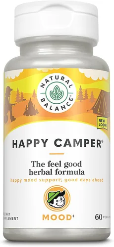 Natural Balance Happy Camper - Suplemento de apoyo para el estado de ánimo para sentirse bien - Cápsulas de Gotu Kola, flor de la pasión y kava kava