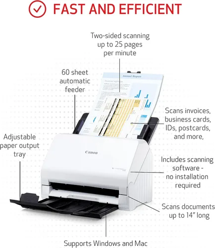 Vista 2 de Canon imageFORMULA R30 - Escáner de Documentos para Oficina, Alimentador Automático de Documentos, Escaneo Dúplex, Capacidad Plug-and-Scan, Sin