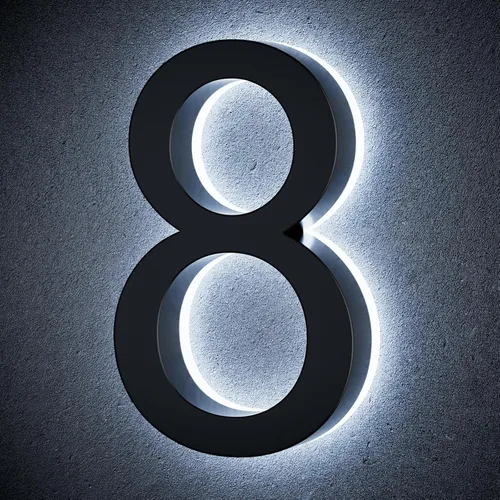 Vista 32 de Números de casa retroiluminados de 5 pulgadas para exteriores, acero inoxidable, número de dirección de casa iluminado con LED, letreros