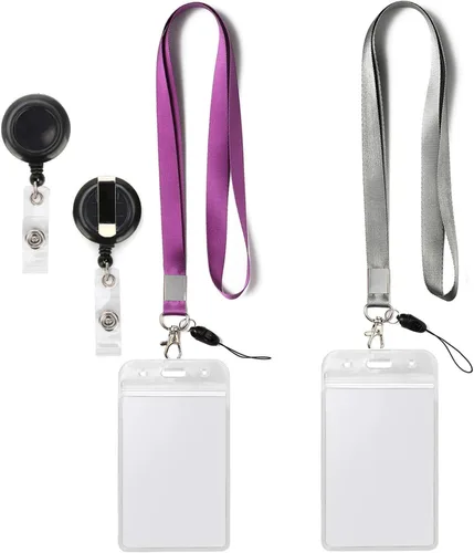 Vista 2 de Paquete de 2 cordones de identificación con carrete de soporte para insignia, soporte retráctil para tarjetas de identificación, soporte vertical