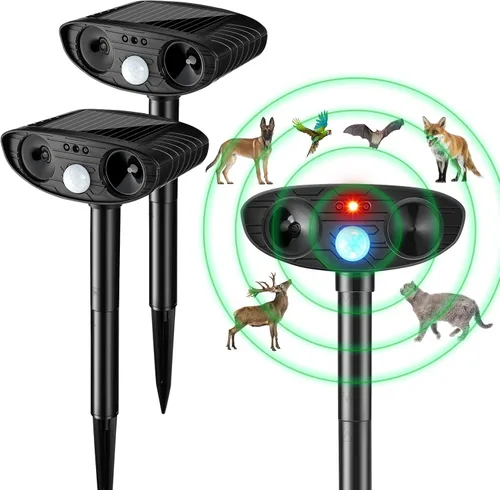 Vista 9 de Repelente ultrasónico de animales al aire libre, repelente solar repelente de gatos, perros, ciervos, disuasorio impermeable con sensor