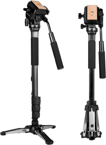 Monopod extensible de aluminio para cámara con cabezal fluido y base de trípode plegable para cámara DSLR. Altura máxima de 58 pulgadas. Carga útil