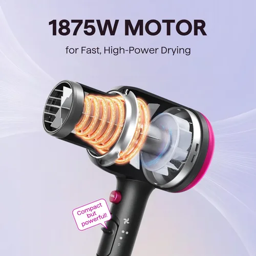 Vista 4 de Secador de pelo Wavytalk con difusor, secador iónico Blown Away para cabello rizado con peine, secador de 1875 W de secado rápido con tecnología