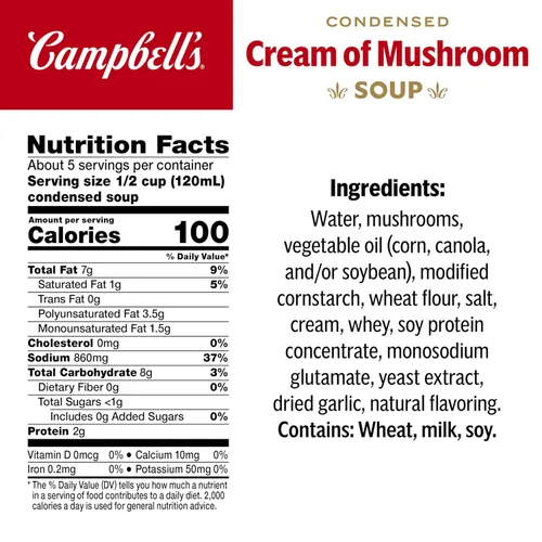 Vista 2 de Sopa Campbell's Crema de Champiñones Condensada, Lata Tamaño Familiar de 22.6 oz (Paquete de 12)