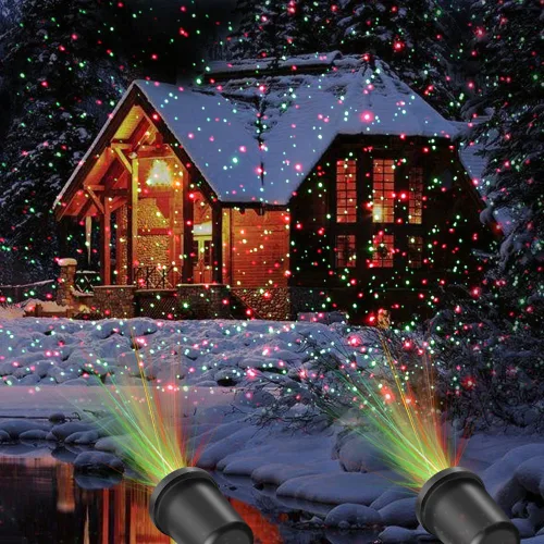 Vista 5 de Proyector de luz láser de Navidad, luces láser de estrellas rojas y verdes, espectáculo con temporizador para decoraciones al aire libre