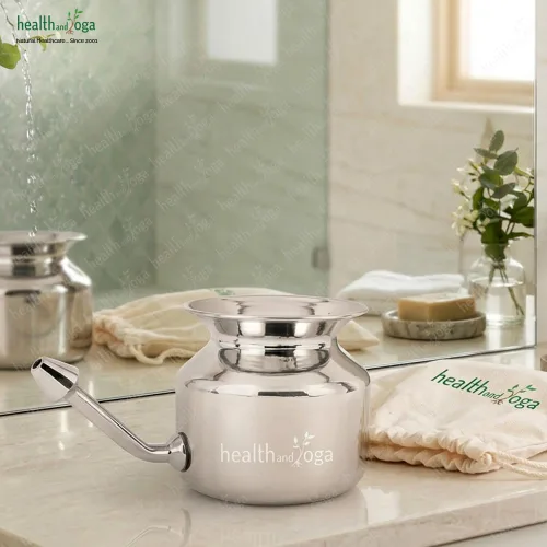 Vista 8 de HealthAndYoga SteloKleen - Olla Neti de acero inoxidable para congestión sinusal (JalNeti ayurvédica)