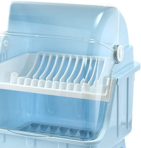 Vista 2 de Escurridor de platos, soporte para secadora de botellas con tapa de cubierta y escurridor extraíble, soporte para utensilios y tazas para encimera