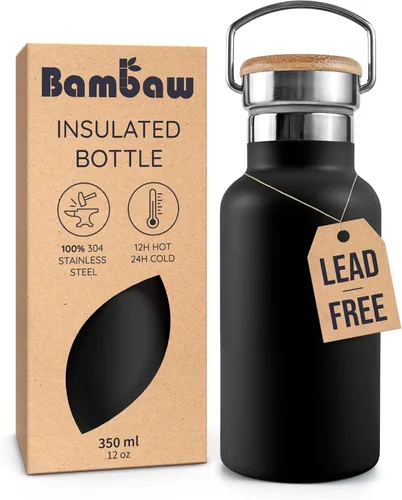 Vista 22 de Bambaw Botella de agua de acero inoxidable de 12 onzas, azul Egeo, 350 ml, de doble pared aislada, a prueba de fugas, apta para lavavajillas, sin BPA