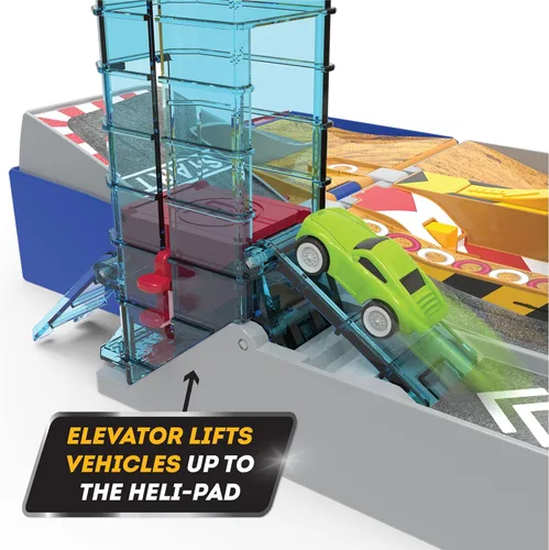 Vista 8 de Driven by Battat – Set de pista de carreras de 80 piezas y taller de autos con mini autos – Juego de juguete plegable con elevador, señales