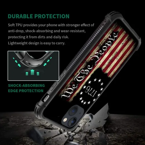 Vista 3 de Funda protectora de TPU resistente a los arañazos y golpes, compatible con iPhone 13 Mini, diseño de bandera americana G66 de 5.4 pulgadas
