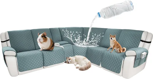 Vista 77 de Fundas impermeables para sofá reclinable seccional en forma de L, funda para sofá seccional reclinable de 7 piezas, antideslizante, lavable, juego