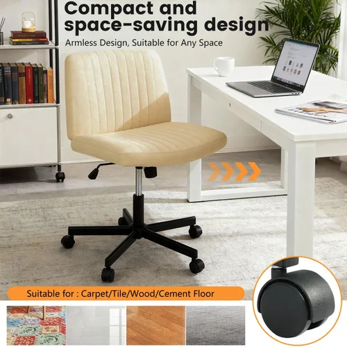 Vista 6 de FDW Silla cruzada con ruedas, escritorio de oficina con patas cruzadas, moderno, giratorio, altura ajustable, asiento ancho para computadora, cómoda