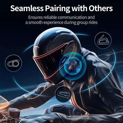 Vista 5 de Auriculares Bluetooth para Casco de Motocicleta, Sistema de Comunicación de Casco de 2KM de 10 Vías, Intercomunicador de Audio Multitarea