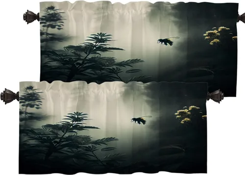 Vista 60 de Batmerry American Flag Ink Dot Tier Curtains, Red Blue White Stars Abstract Window Treatment Short Kitchen Curtain Multilayer Polyester Blackout for