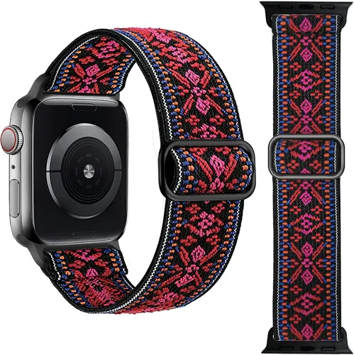 Vista 20 de Paquete de 2 bandas elásticas compatibles con Apple Watch de 1.496 pulgadas Tótem A-Verde+Rosa Fuerte