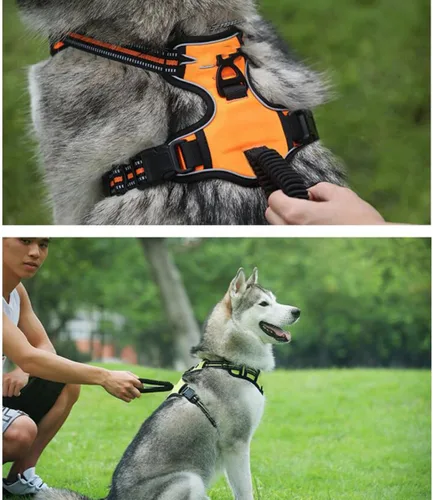Vista 8 de LIOOBO Reflective Dog Harness Vest No-Pull Outdoor Walking Pet Harness with Adjustable Chest Strap Green XL for Medium to Large Dogs