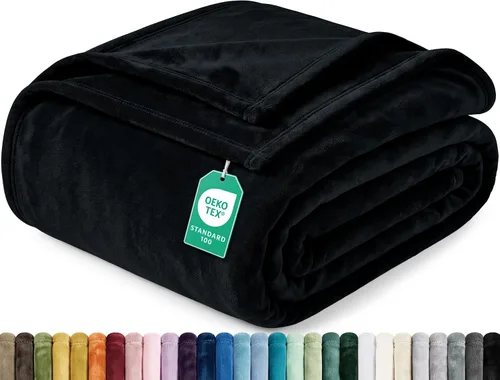 Utopia Bedding Manta de forro polar negro, tamaño individual, ligera, mullida, suave, antiestática de microfibra (60 x 80 pulgadas)