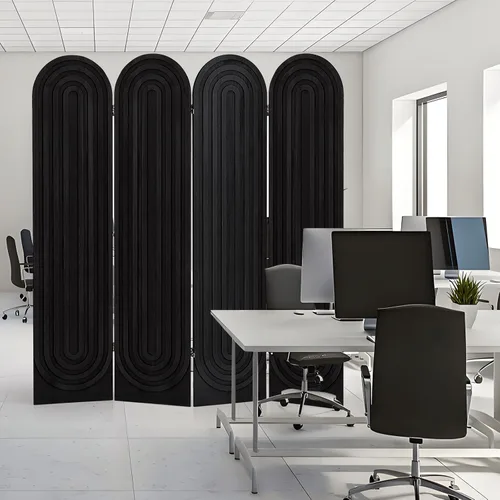 Vista 6 de Divisor de habitación y pantalla de privacidad plegable, 4 paneles de pared divisora de habitación arqueada de madera, pantalla de partición
