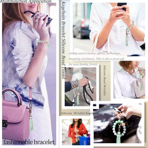 Vista 7 de BIHRTC Pulserallavero para enganchar las llaves del automóvil, brazalete con cuentas de silicona para mujer