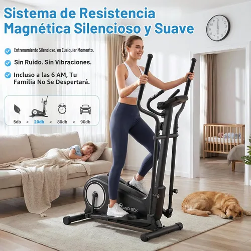 Vista 2 de ANCHEER Máquina elíptica de ejercicios, entrenador elíptico para gimnasio en casa, equipo de ejercicio de peso máximo de 550 libras, máquina Negro