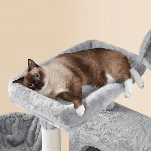 Vista 60 de Yaheetech - Árbol para gatos de 64.5 pulgadas con poste rascador, cama para gatos con cubierta de felpa y hamaca, plataforma, percha para gatos