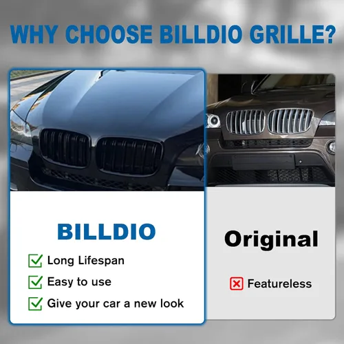 Vista 5 de Parrilla de riñón para parachoques delantero, color negro brillante, compatible con BMW X5 E70 X6 E71 2007-2014 doble listón doble línea