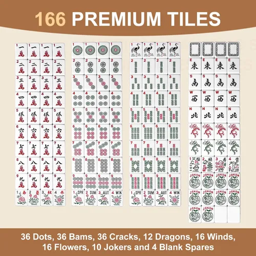 Vista 3 de Juego de azulejos de Mahjong americano de lujo, estuche de cuero sintético Café