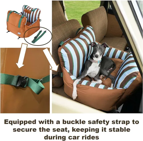 Vista 2 de Zeze Asiento de coche portátil a rayas para mascotas y sofá cama – Nido de viaje lavable para perros y gatos pequeños